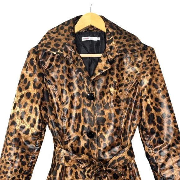 Vintage Georgiou Studio jacket leopard print belted lightweight trench size S - Picture 4 of 8